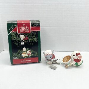 Hallmark Keepsake 1992 Mice with Cup and Hanging Teabag 2 Clip-On Ornaments